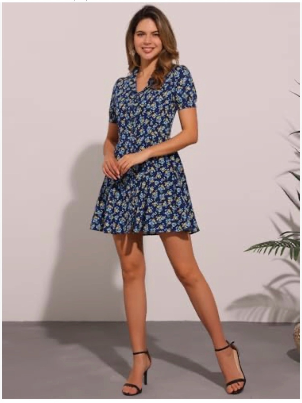 Allegra K Women's Floral Shirt Dress Puff Sleeve Cottagecore NWT - Picture 12 of 13